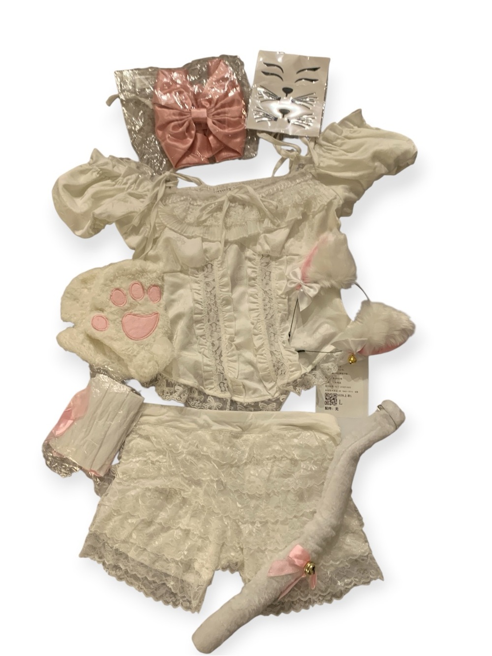 Adult White and Pink Marie Aristocat Costume Set - Cute Lacy Outfit